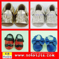Good quality small MOQ Top selling sweet color bow and tassels sandals cow leather funny baby shoes
